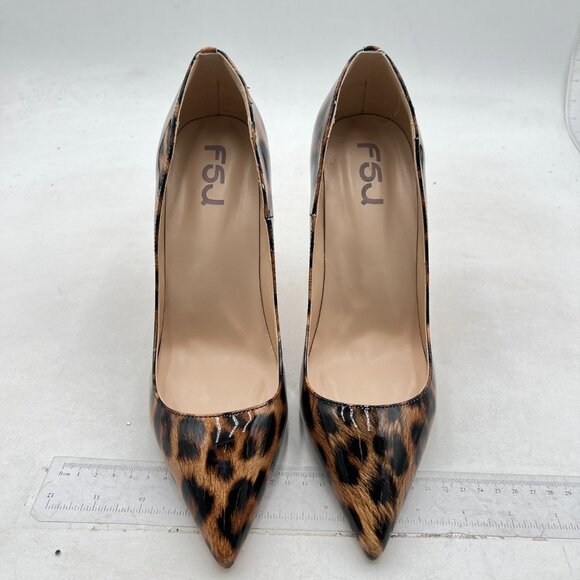 FSJ Brown Sexy Leopard Printed Dress Shoes Pointy Toe High Heels Stilettos Pumps - Picture 3 of 8